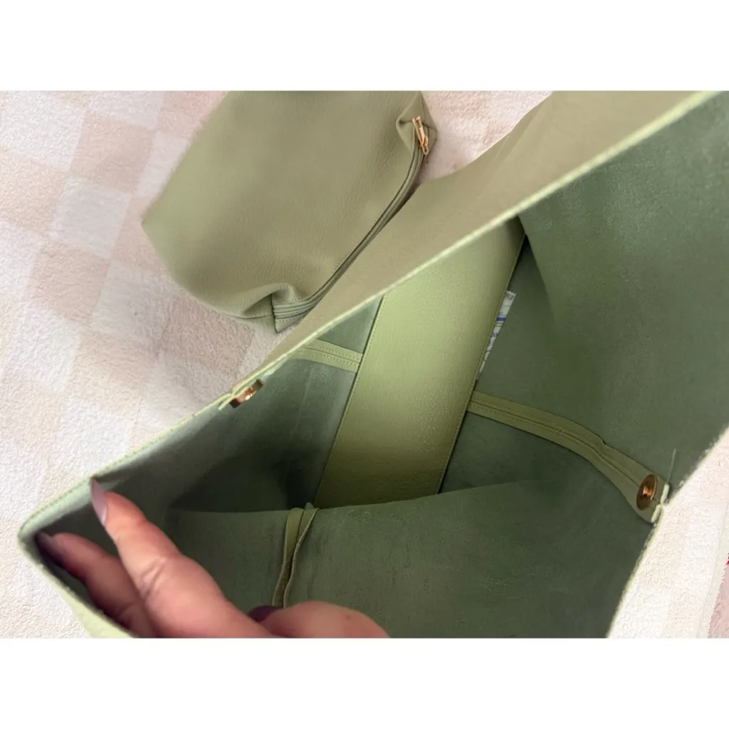 Anthropologie Light Green Pebbled Faux Leather Love Knot Slouchy Tote Bag - Image 7