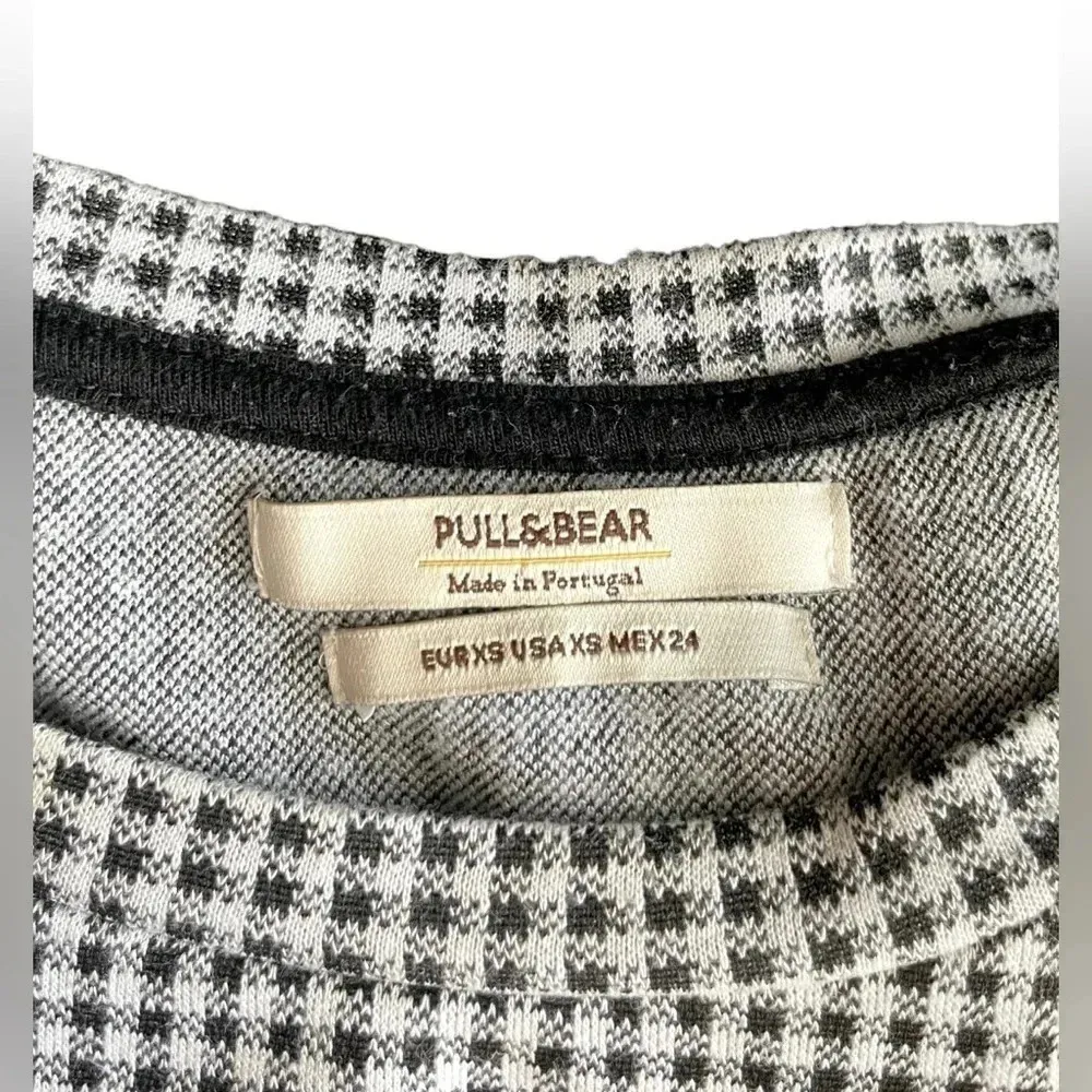 Pull&Bear Short Sleeve Houndstooth Shirt Dress White Size XS - Image 2