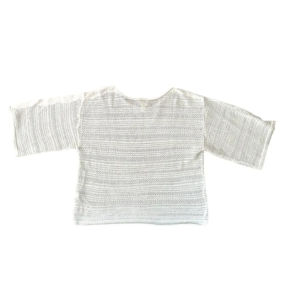 Chicos Open Weave White Silver Sparkle Metallic Knit Sweater Size Medium - Image 6