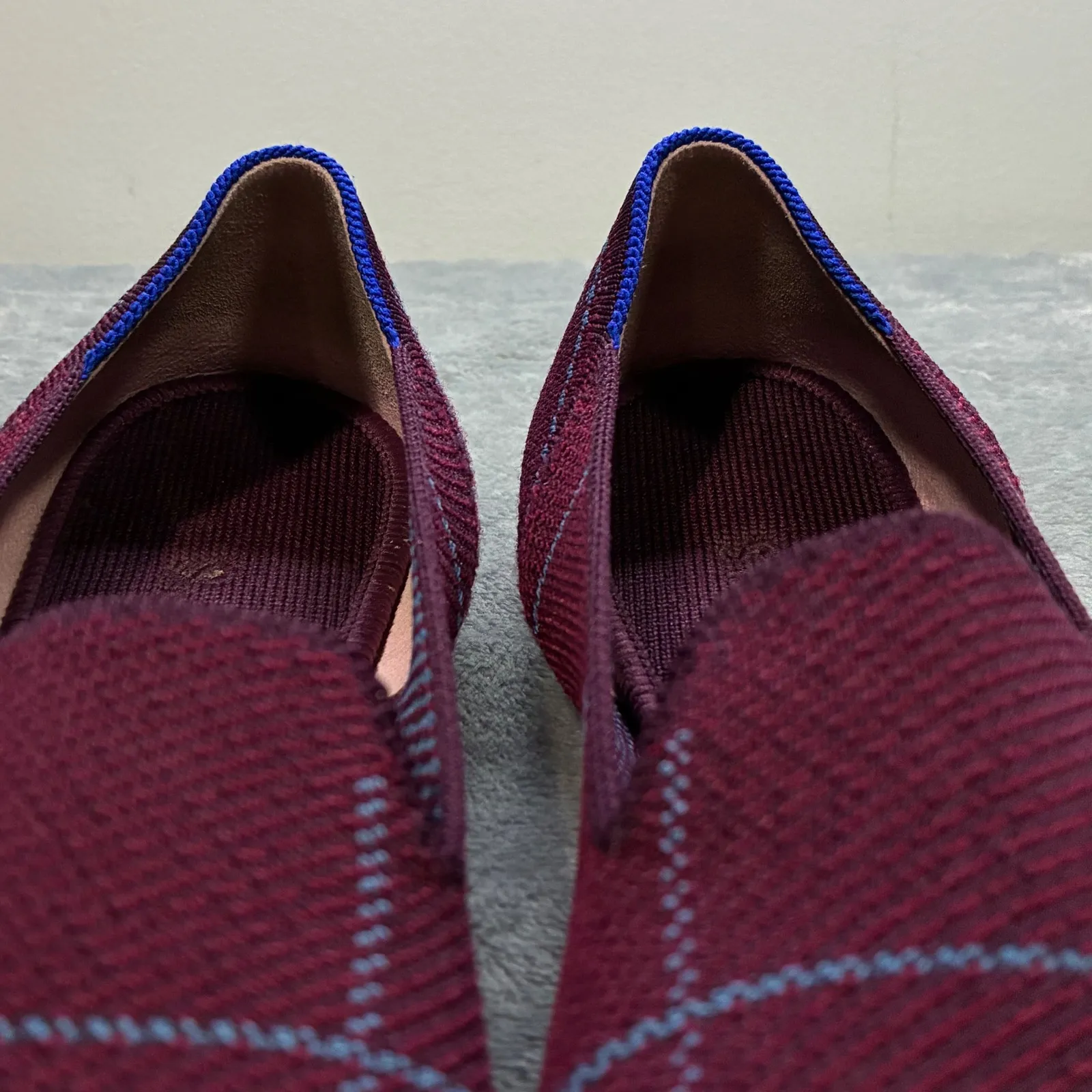 ROTHYS Loafer Burgundy Windowpane Plaid Women's 10.5 Knit Comfort Slip On Shoes - Image 4
