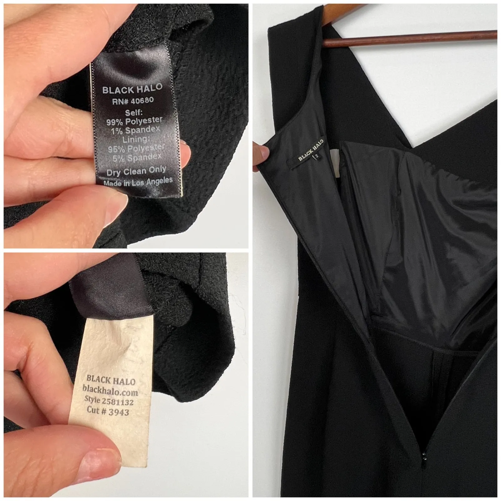 Black Halo Black Romper 2 Draped Asymetrical Neckline Sleeveless Lined Zip Back - Image 7