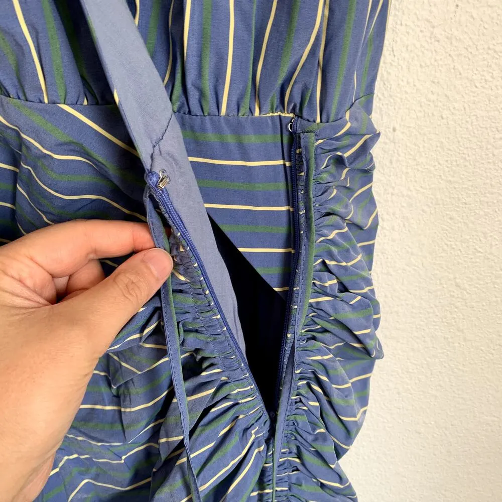 NWT Veronica Beard Teagan Stripe Ruched V-Neck Midi Dress in Blue/Kelly Green - Image 8