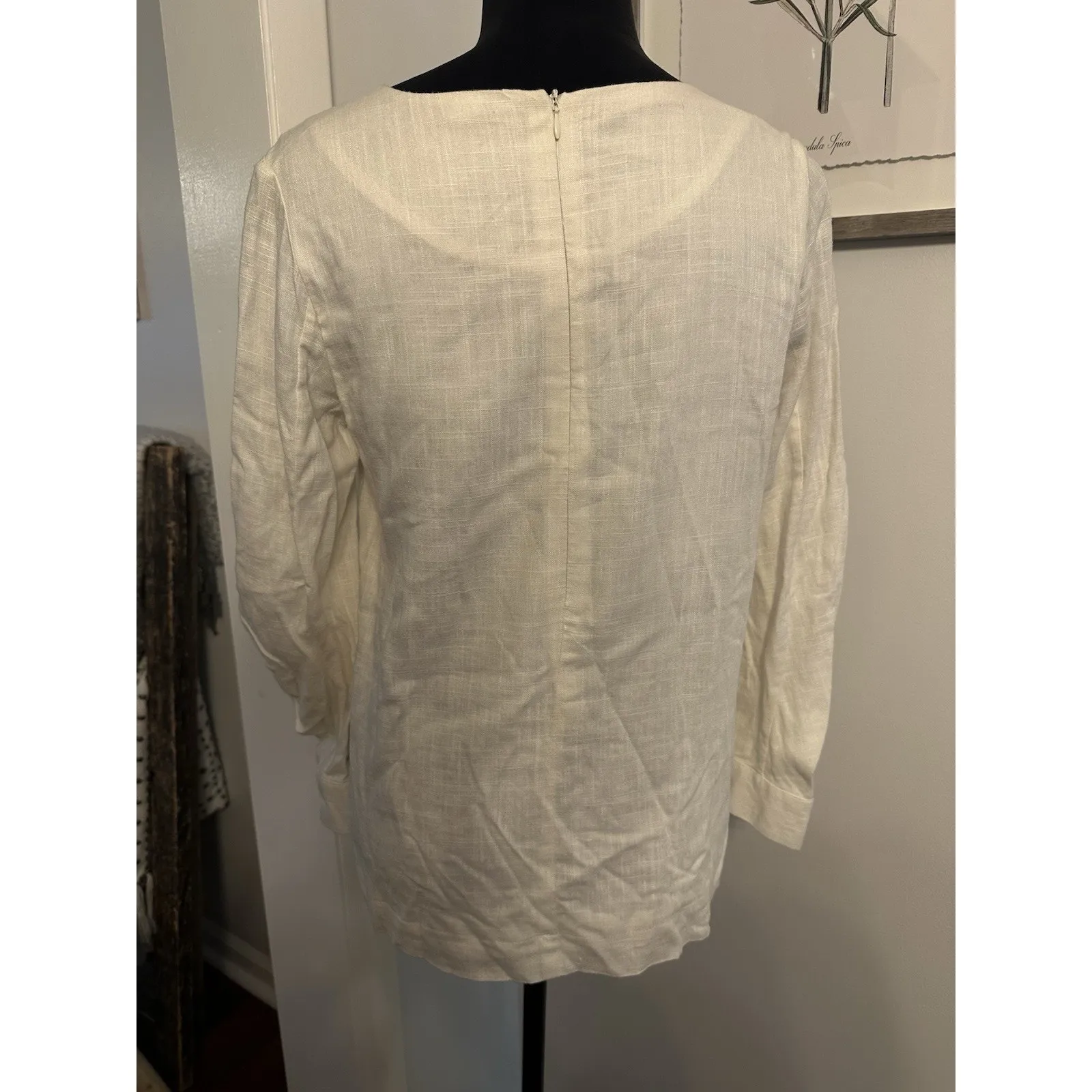 Lena Gabrielle Ruched Sleeve Linen Blend Blouse White Size Small - Image 2