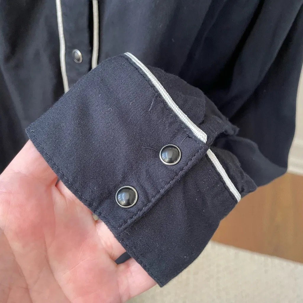 Shyanne Cold Shoulder Western Snap Front Cowgirl Shirt Black Red Lace Embroidere - Image 6