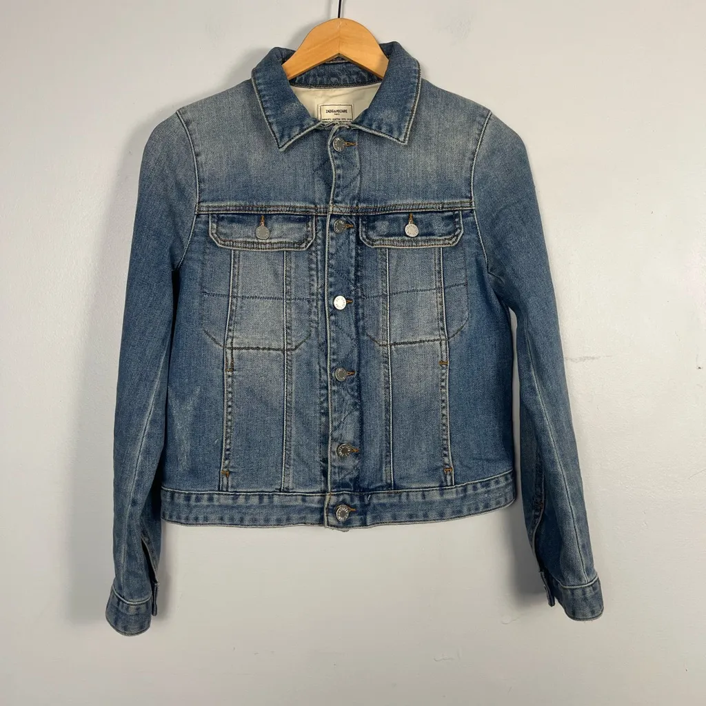 Zadig & Voltaire Kioky Denim Jacket studded amour size medium - Image 3