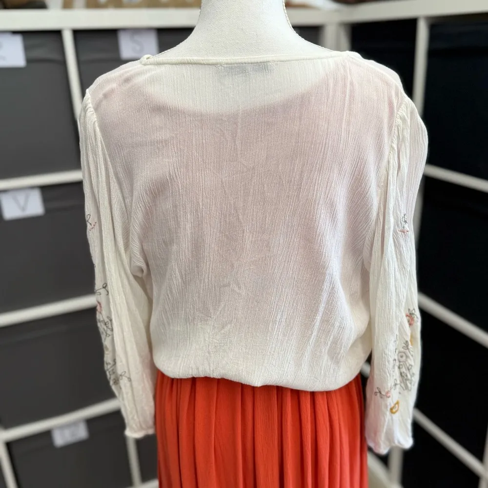 Dex White Floral Botanical Boho Embroidered Lace Trim Wrap Top Size XL - Image 3