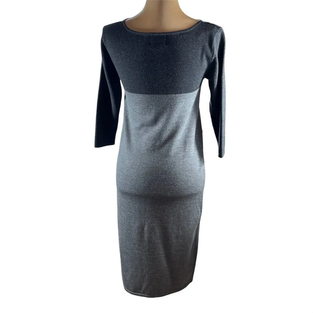 Kay Unger Gray Merino Wool Color Block Sweater Dress M READ - Image 2