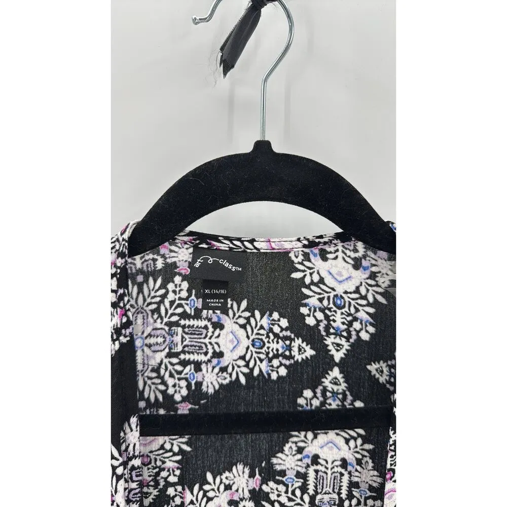 Art Class pink black floral open from kimono duster size S bohemian western - Image 3