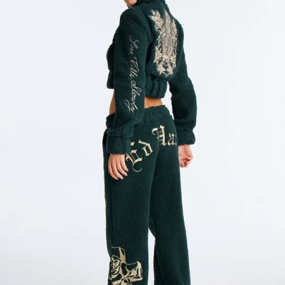 ED Hardy Sherpa Embroidered Green Set Size Large NWT - Image 5