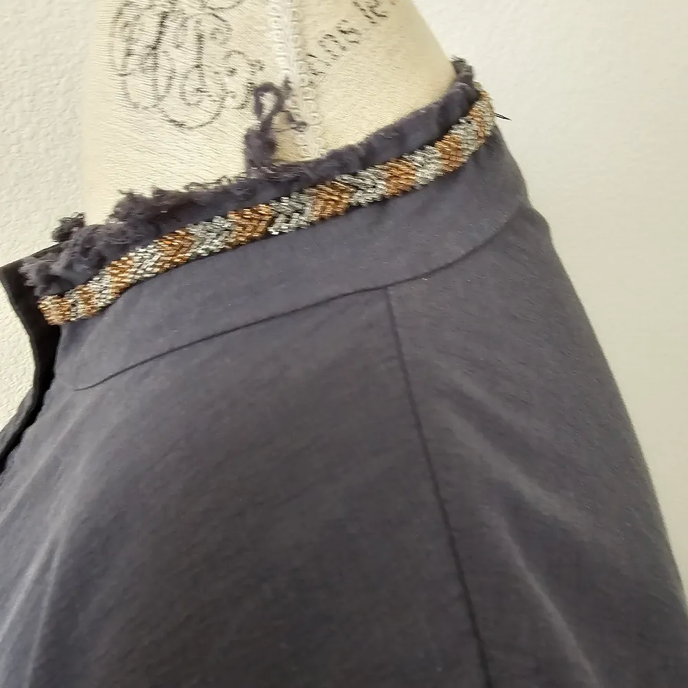 Beaumont Blue Gray Military beaded raw hem lightweight jacket Size undefined - Image 8