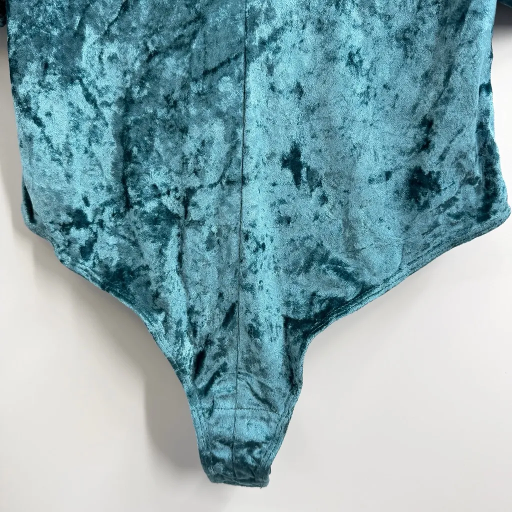 Free People Don't You Wish Bodysuit crushed velvet teal size Small NWOT - Image 3