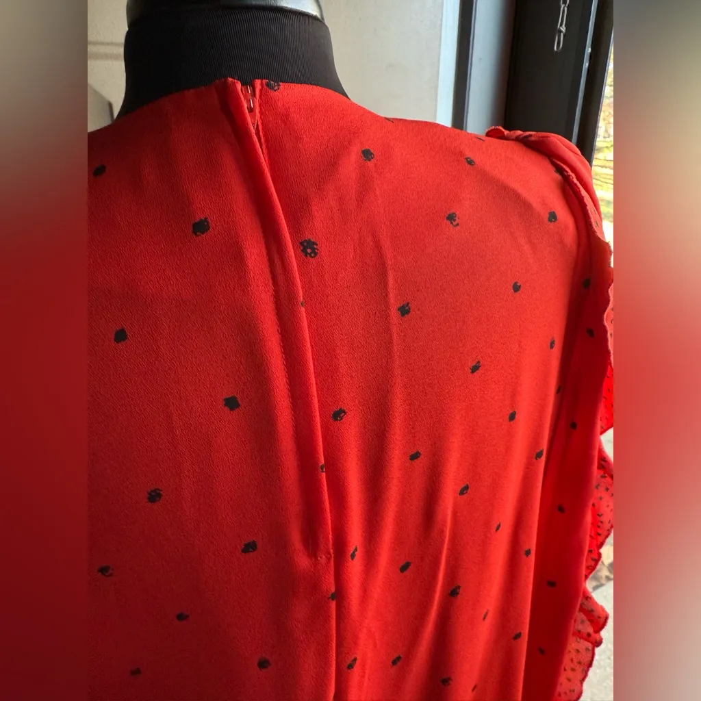NOS vintage Chez California red ruffle polka dot shift dress, size 12 - Image 9