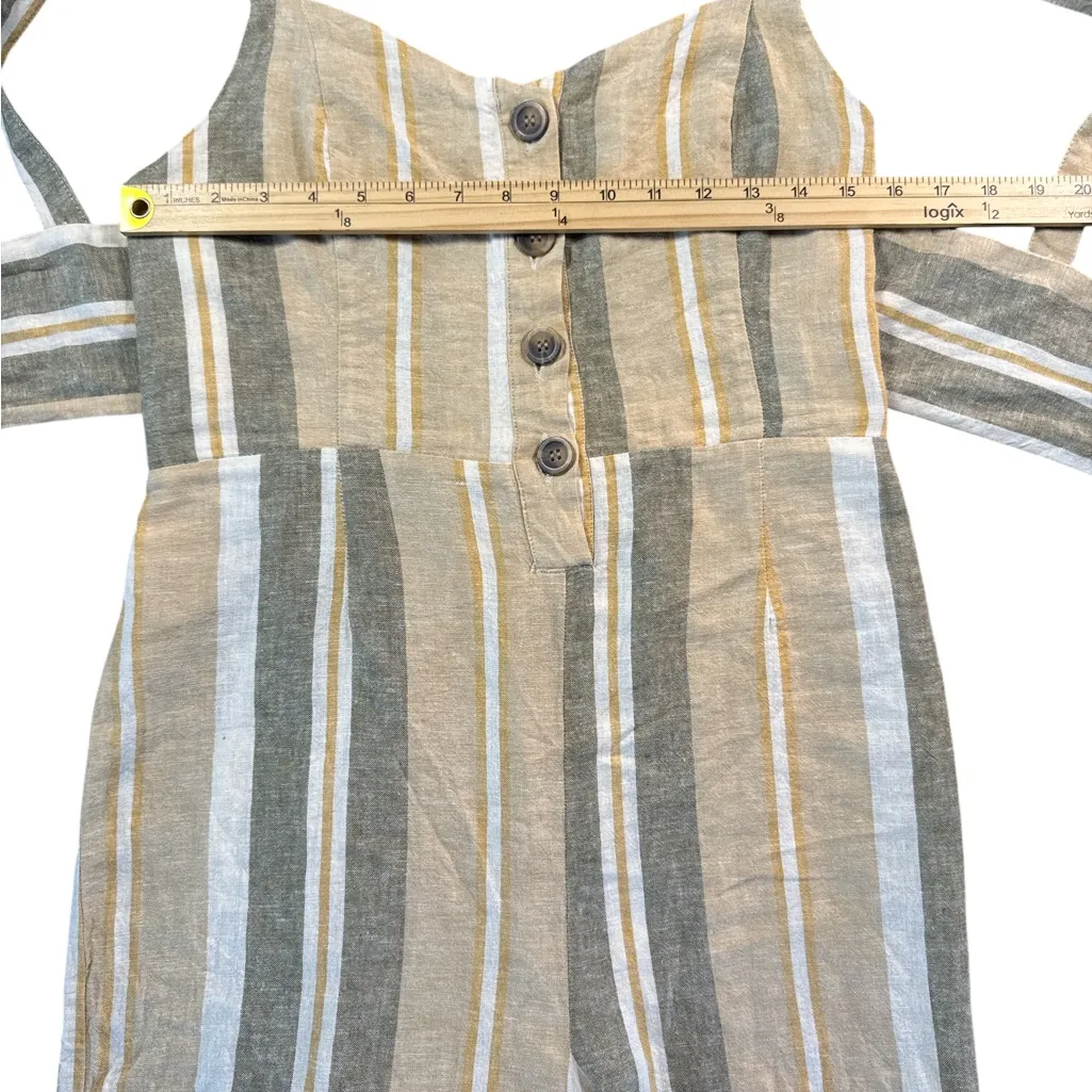 Romeo & Juliet Couture‎ Beige and Gray Striped Jumpsuit - Image 3