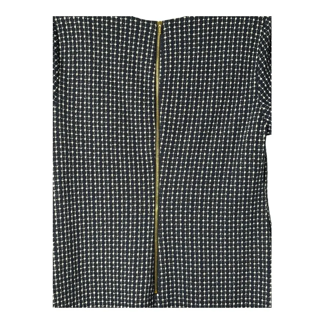 Calvin Klein Navy‎ Blue Sheath Dress Grid Pattern Career Gold Zipper Size 8 - Image 6
