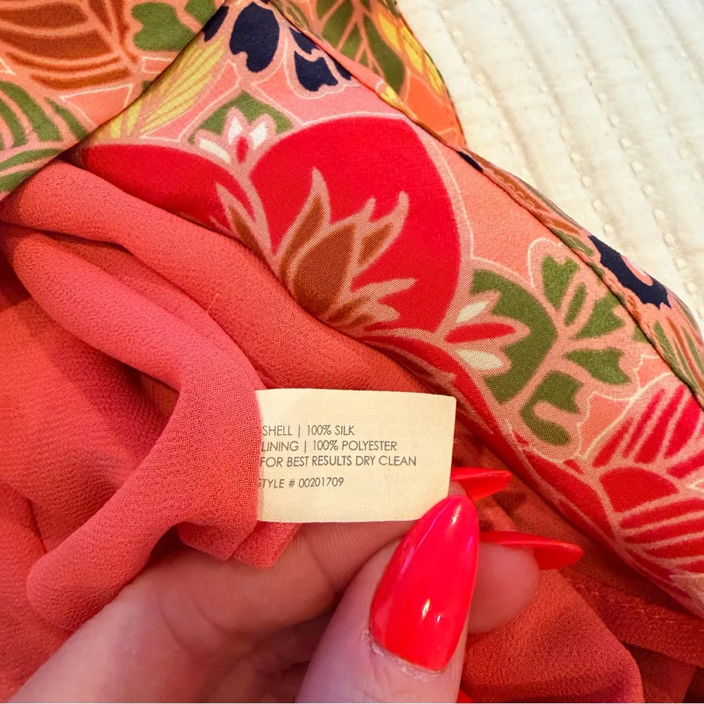 Club Monaco 100% Silk Floral Print 3/4 Sleeve Zip Back Women's Dress Size 6 - Image 10