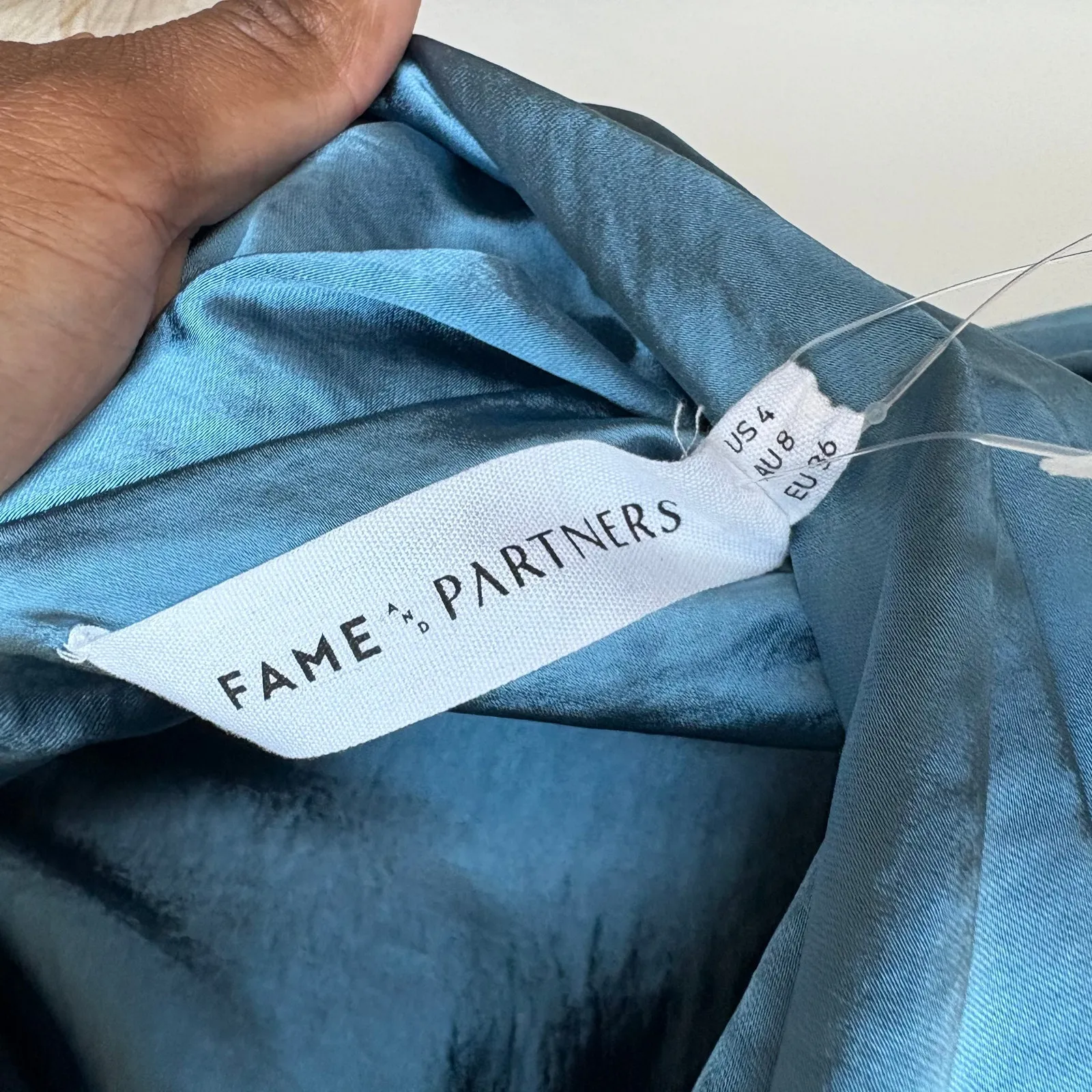 NEW Fame and Partners Carmen‎ Blue Satin Cowl Neck Sleeveless Midi Dress 4 - Image 6