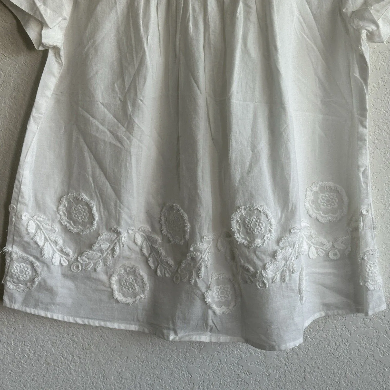 LOFT Peasant Swing Shirt Blouse White Flocked Floral Design S - Image 7