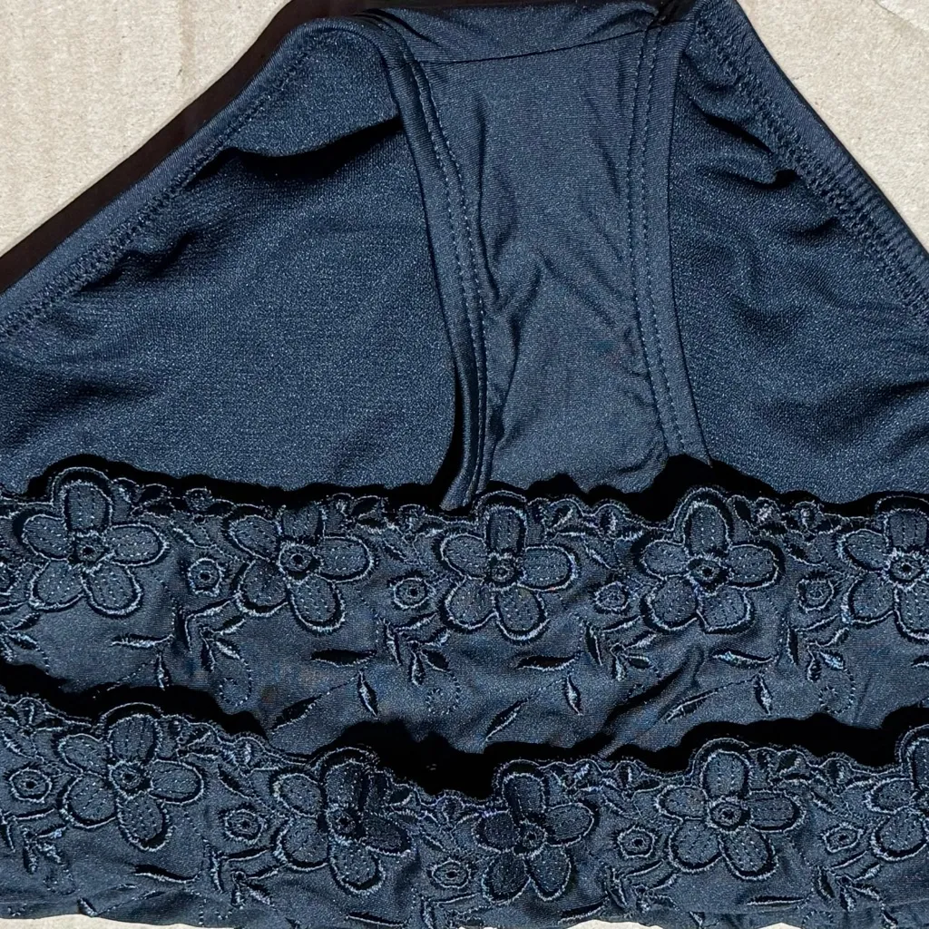 Women’s Perry Ellis Large Black Floral Trim Swim Bikini Bottom NWT - Image 2