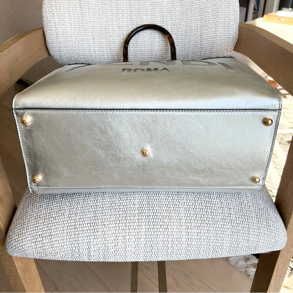 NWOT Fendi Medium Sunshine Metallic Leather Shopper Tote in Silver - Image 7