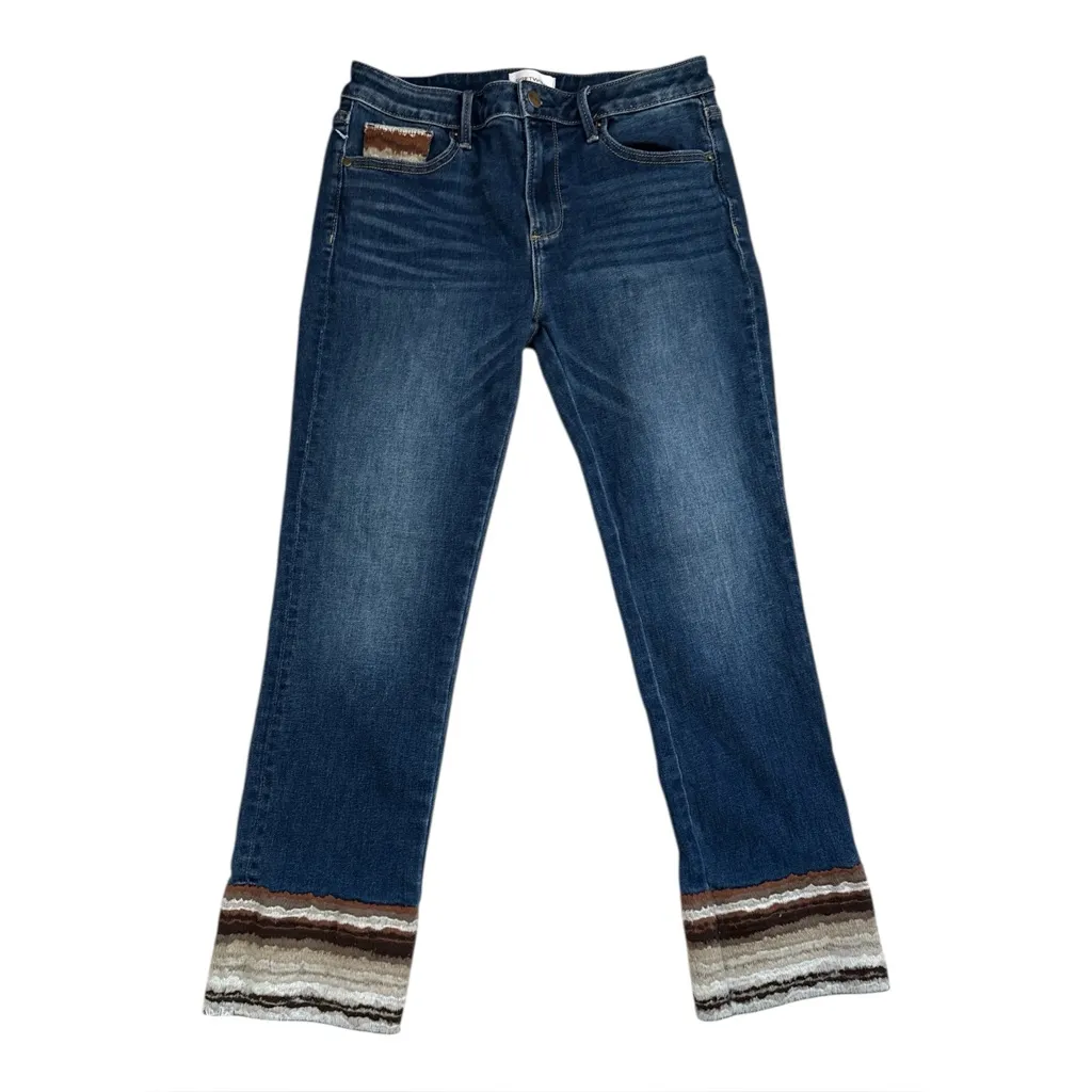 Driftwood Colette Straight Crop Jeans w/ Brown Tapestry Embroidered Cuff | 28 - Image 4