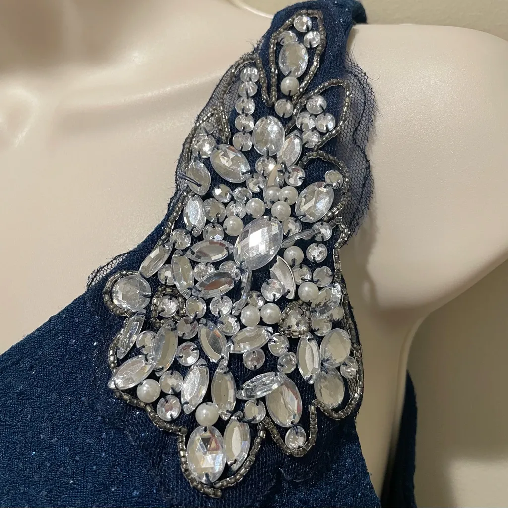 Emerald Sundae One-Shoulder Mini Dress Navy Blue Shimmer Women’s Size Large - Image 5