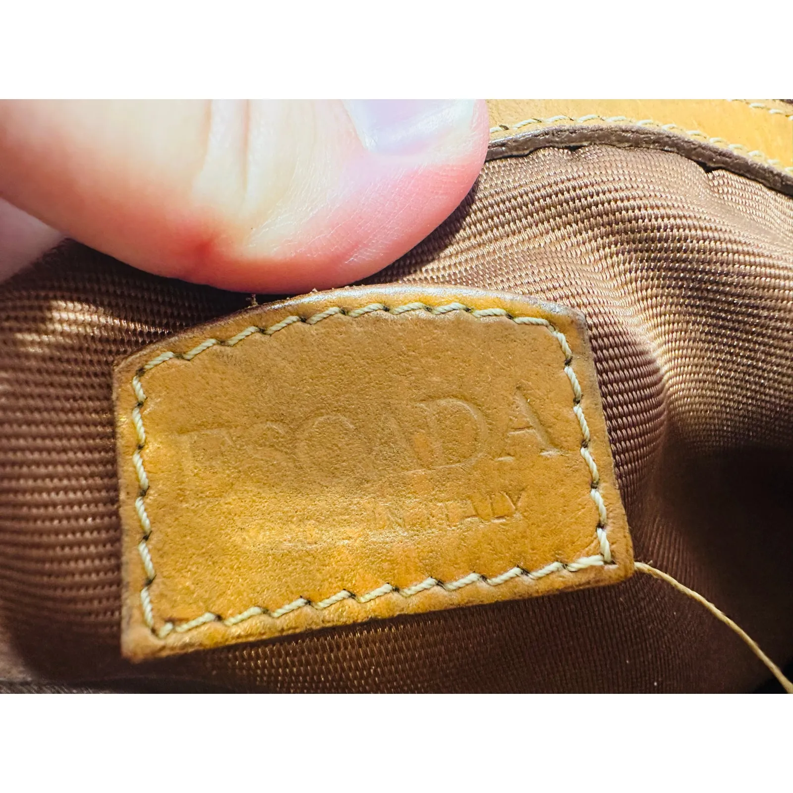 Vintage ESCADA Paisley Print Dome Leather Hard Shell Travel Set Handbag Purse Brown - Image 10