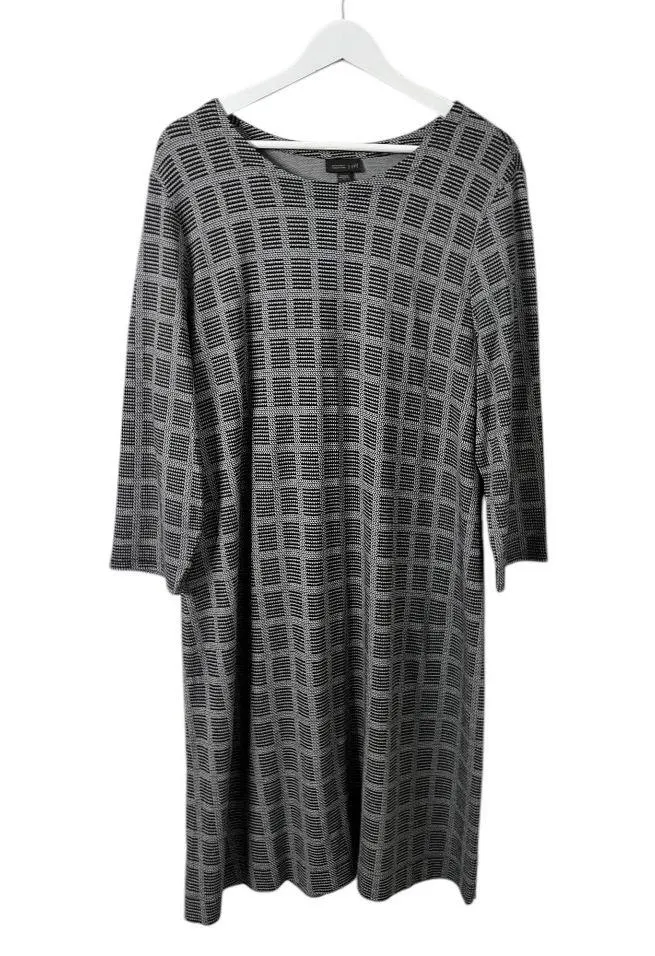 J. Jill Wearever Collection Windowpane Pattern 3/4 Sleeves Dress Black Grey XL - Image 2