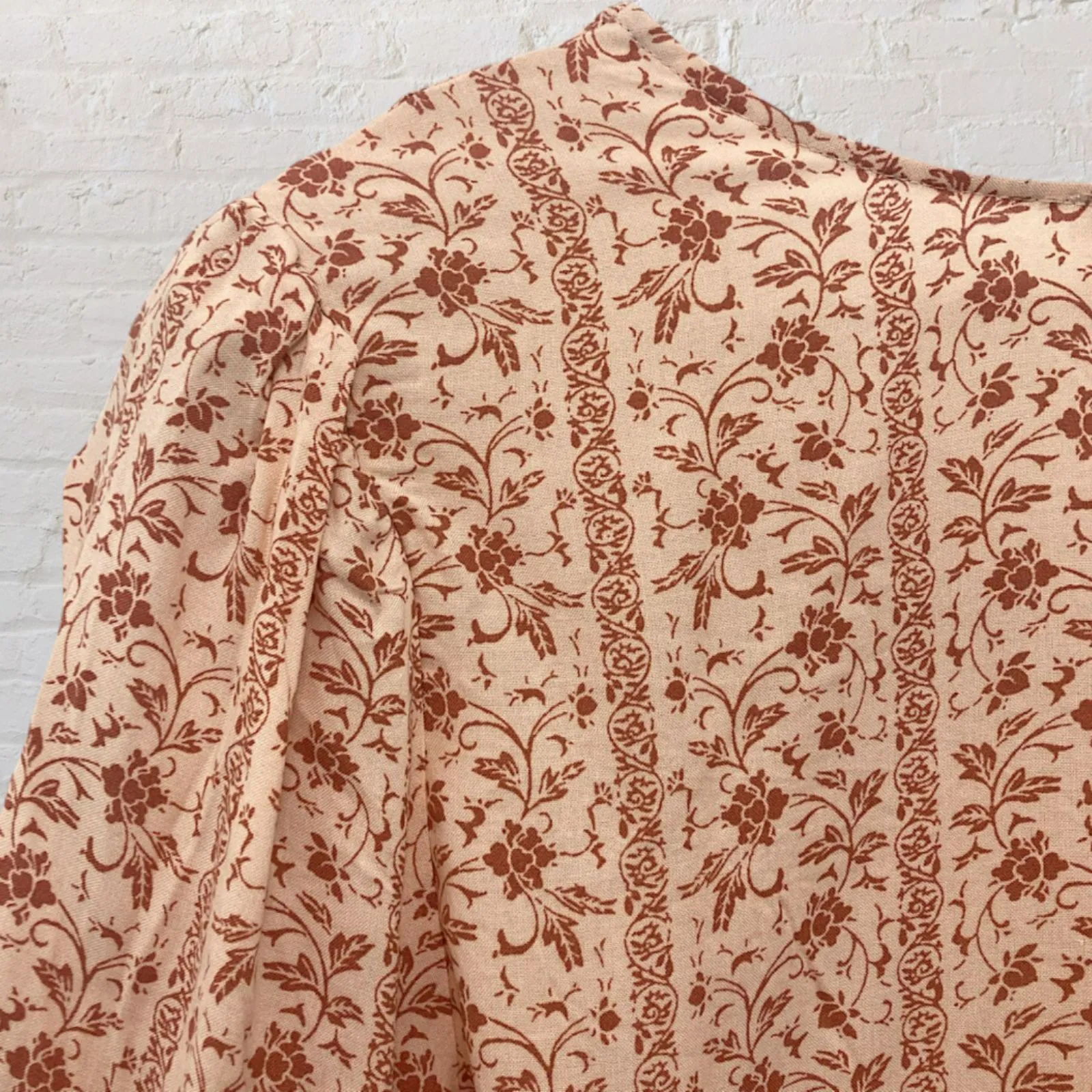 Boho Peasant Blouse M Floral Crochet Lace Tie Neck 3/4 Sleeve Festival Orange Size M - Image 13