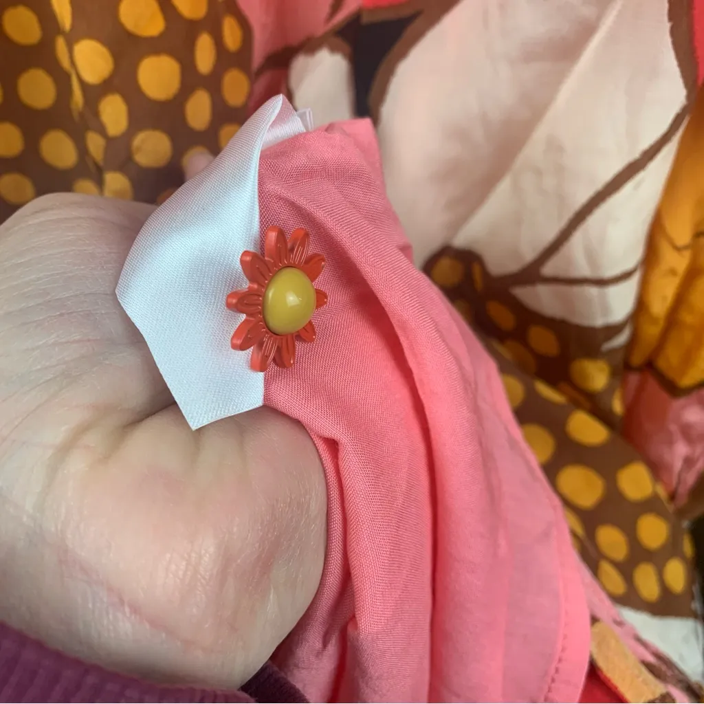 Farm Rio size small pink orange floral midi dress tropical cottage sunflower - Image 12