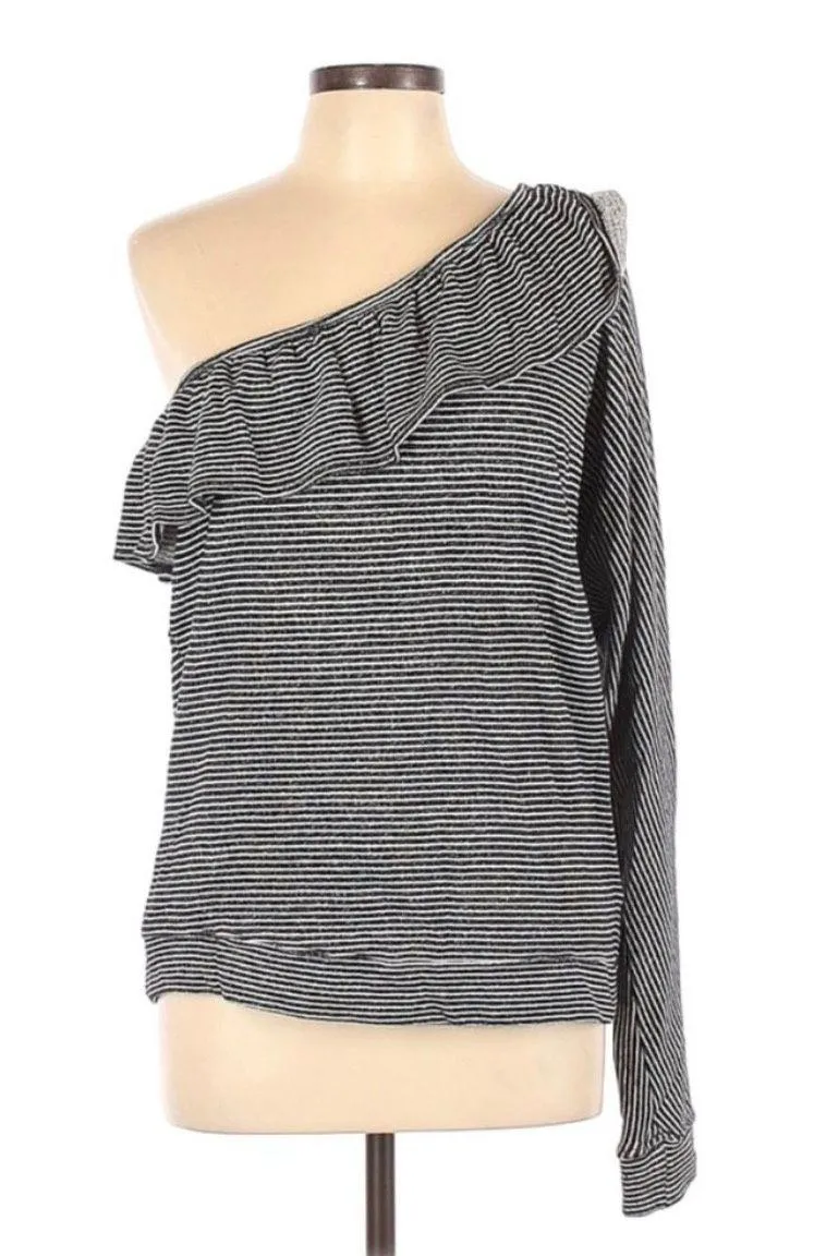 Joie Nordstrom  Aleesha Knit Top L NWT One Shoulder Striped Sweater Long Sleeve - Image 2