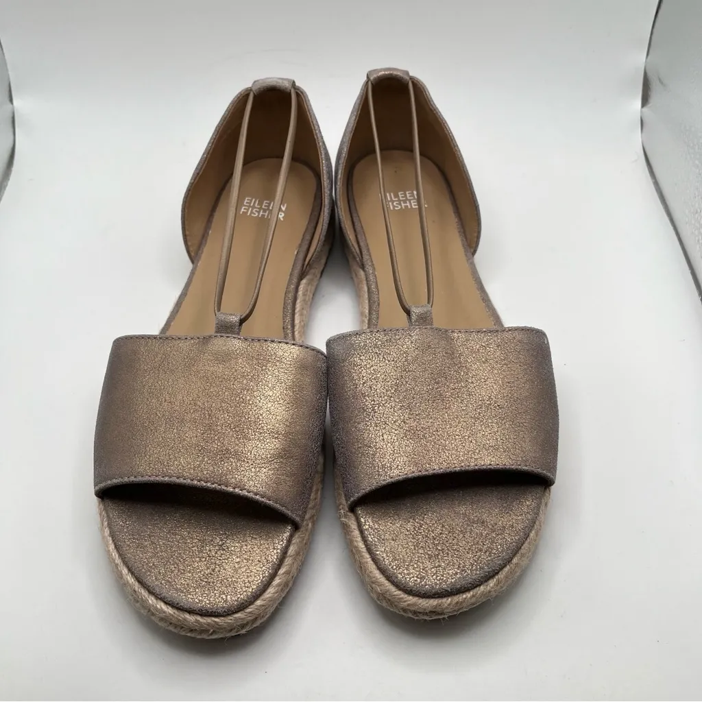 Eileen Fisher Shoes Mews Leather Slip-On Espadrilles Peep Toe Metallic Gold 8.5 - Image 2