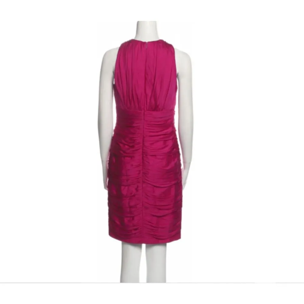 Carmen Marc Valvo Silk Sheath Dress hot pink ruched sz 6 - Image 3