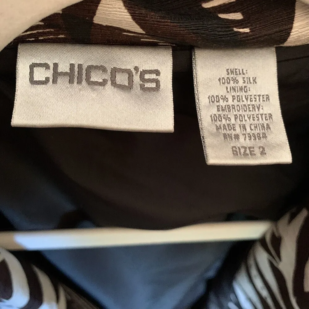 Chico's Womens Size Large Multicolor Leaf Print Silk Button Blazer Jacket - Image 4