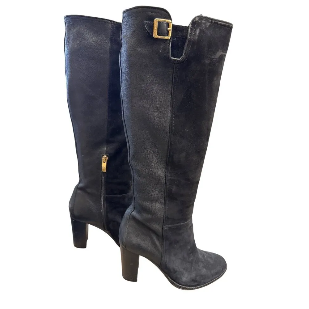 Vince Camuto Womens Black Leather & Suede Knee Boots Size 6B SKU 7172 - Image 5