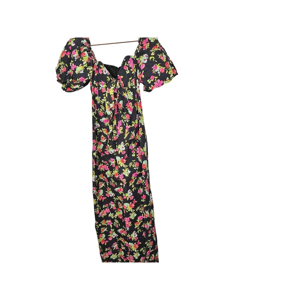 CAROLINE CONSTAS Reyna Black Floral Puff Sleeve Empire Waist Maxi Dress Size M Size M - Image 9