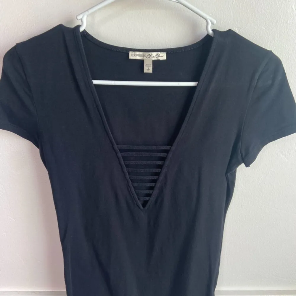 Express One Eleven Strappy Deep V Short Sleeve Shirt - Image 5