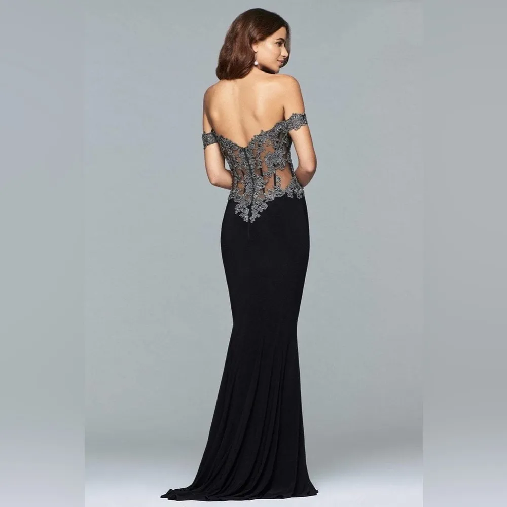 Faviana - S10001 Off-Shoulder Jersey Sheath Gown - Image 3