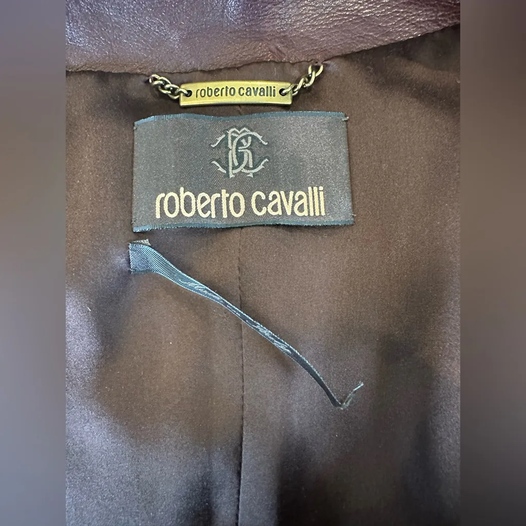 Roberto Cavalli Burgandy Maroon Leather Suede detailed stitching vintage jacket - Image 8