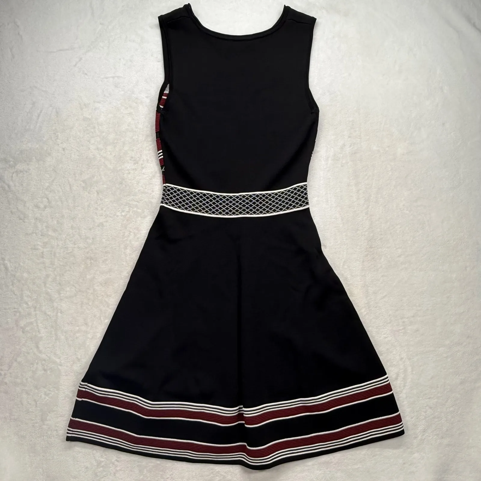 Shoshanna Knit Dress Fit & Flare Striped Sleeveless Black Red Size L‎ - Image 7