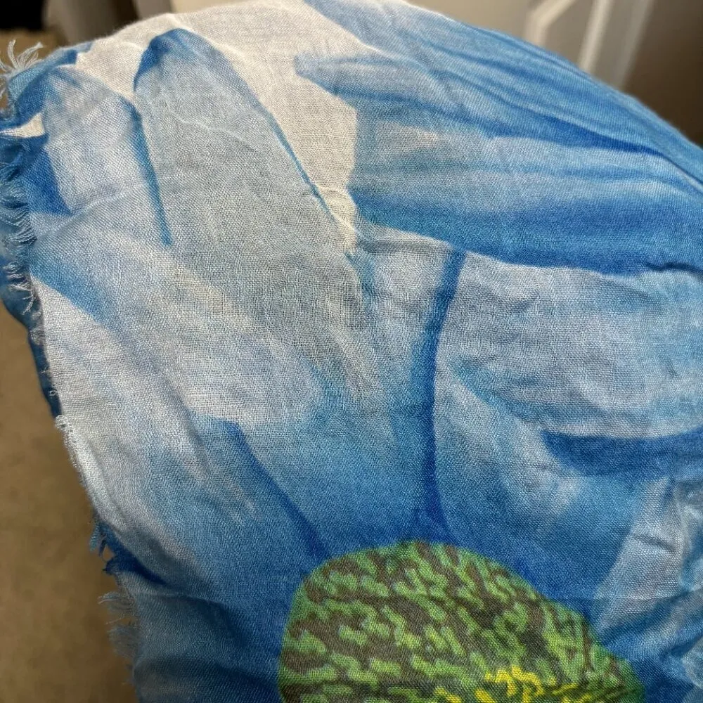 Calvin‎ Klein Ombre Daisy Pareo Wrap Scarf Shawl Blue White Retro 90s Vibe Swim - Image 8