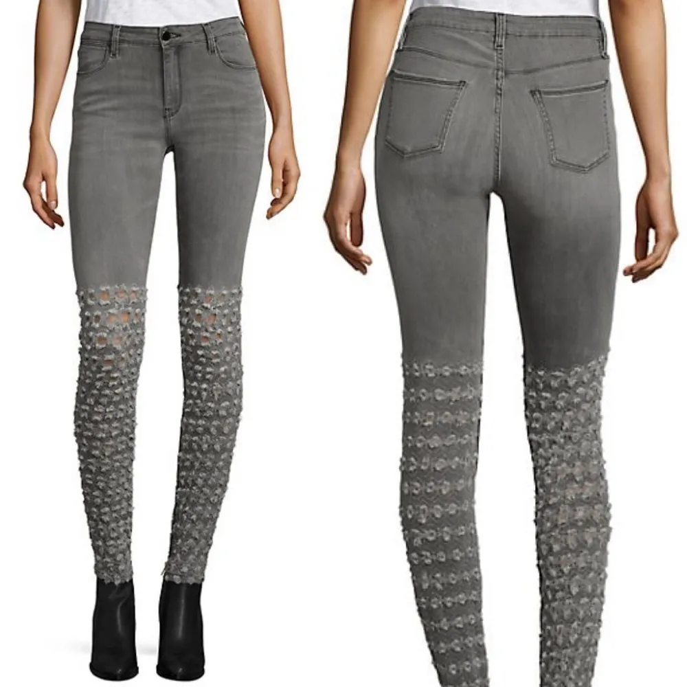 Brockenbow Distress Embroidered Al Jarretelle Grey Emma Skinny Jeans, sz. 25 - Image 11