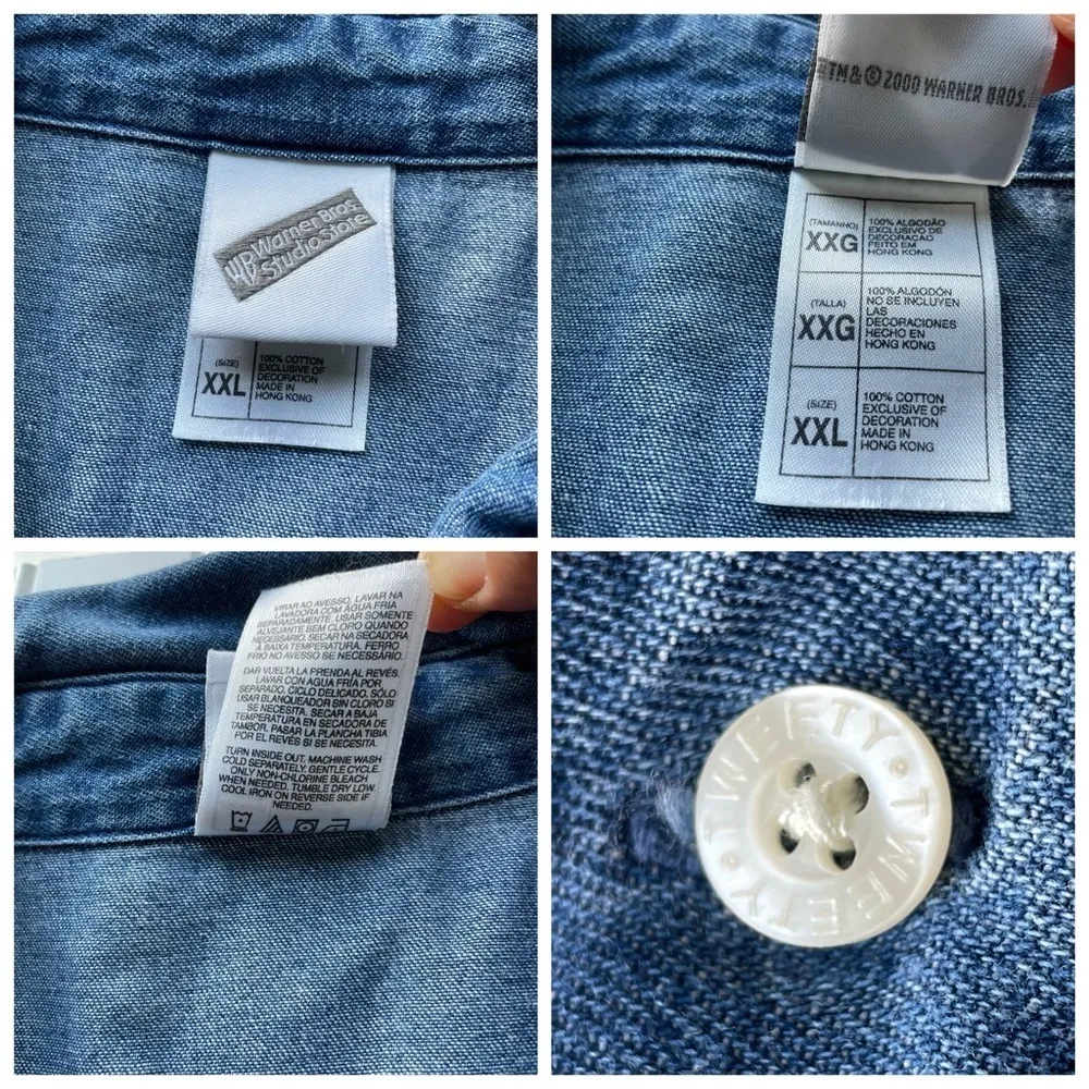 Vintage TWEETY WB Warner Brothers Jean button shirt Blue Size XXL Oversized - Image 7