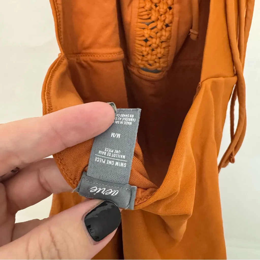 American Eagle  Aerie Boho Macrame Rust Halter One-Piece Swimsuit - Image 5