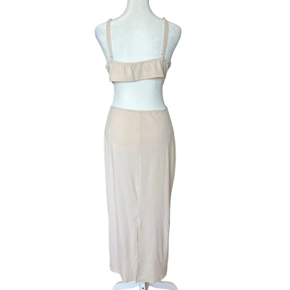 Shein Cream Ribbed Cut Out Maxi Dress Women’s Size Large - Image 4