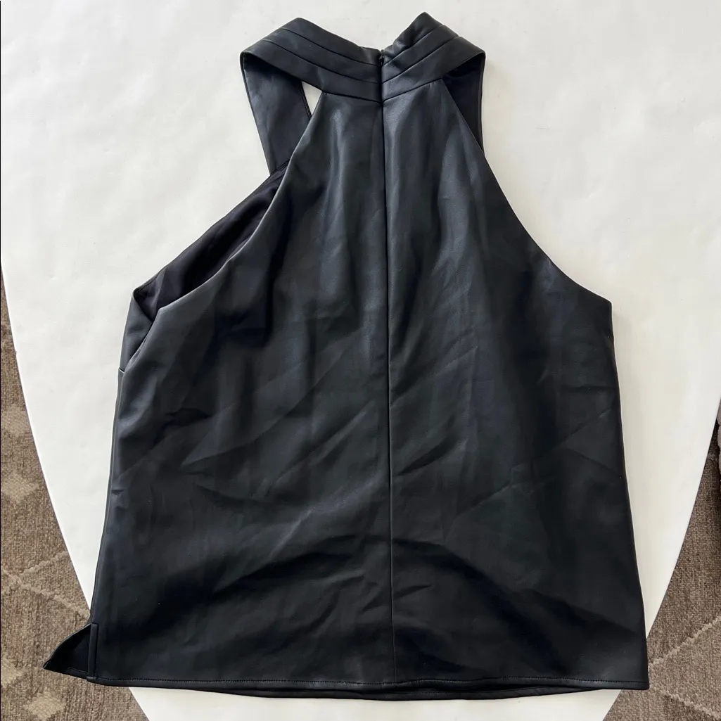 Milly Preston Pleated Vegan Leather Black Halter Top Medium $315 - Image 5