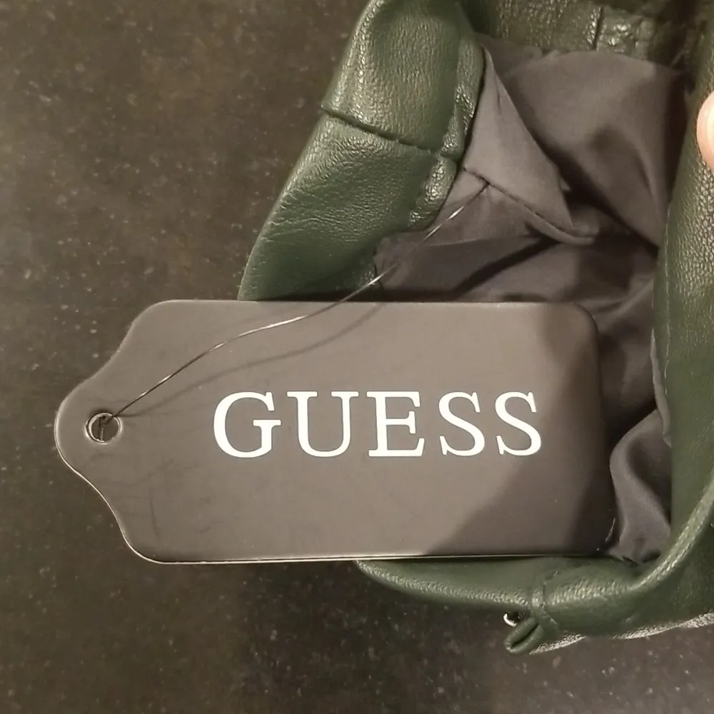 💕GUESS💕 Faux Leather Hooded Moto Jacket Zip Front Scuba ~ Hunter Green XL NWT - Image 14