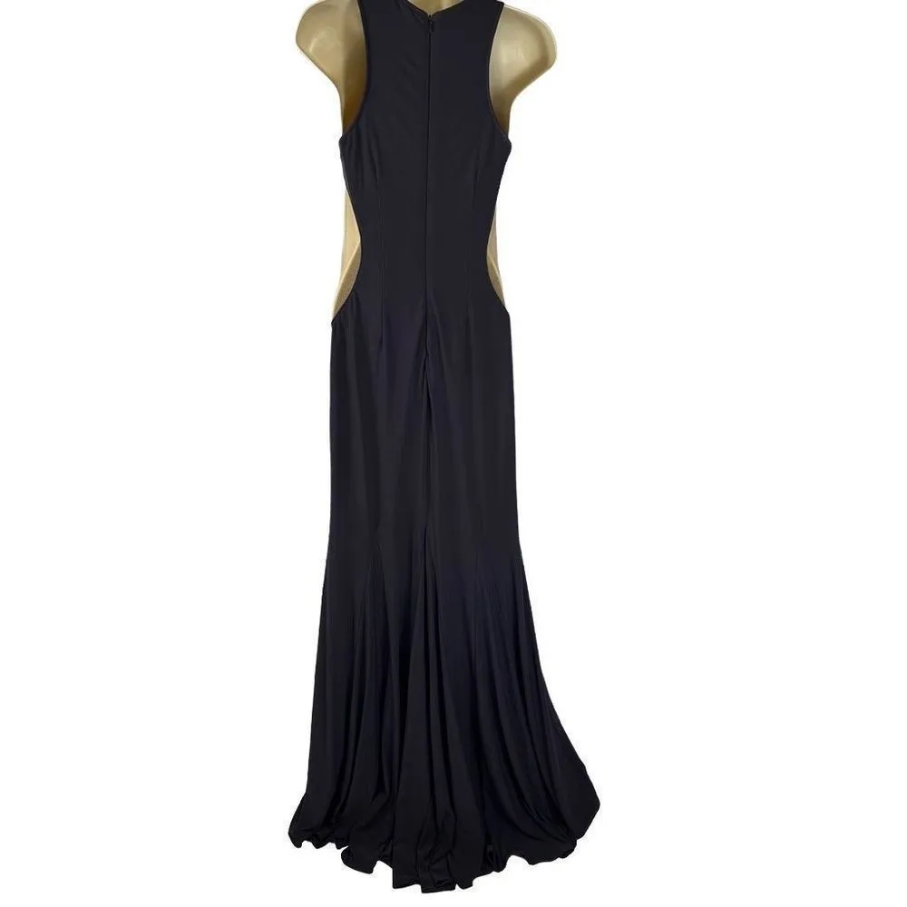 Full Length Long Dress Prom Formal Illusion Cut-Out Sleeveless Gunmetal M - Image 4