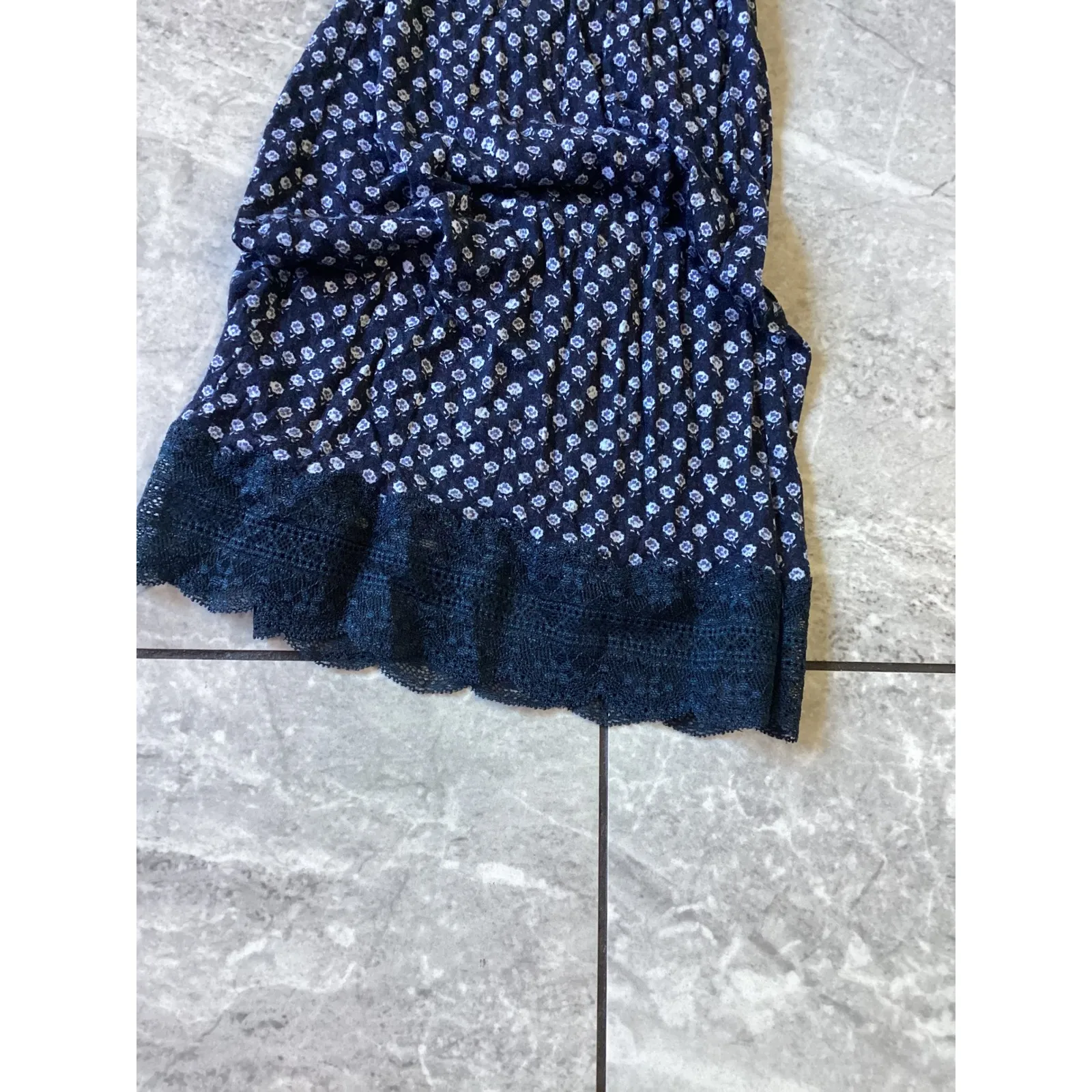 Abercrombie Fitch Sleepwear Pants Women's XS Navy Floral Lace Trim Wide Leg - Image 3