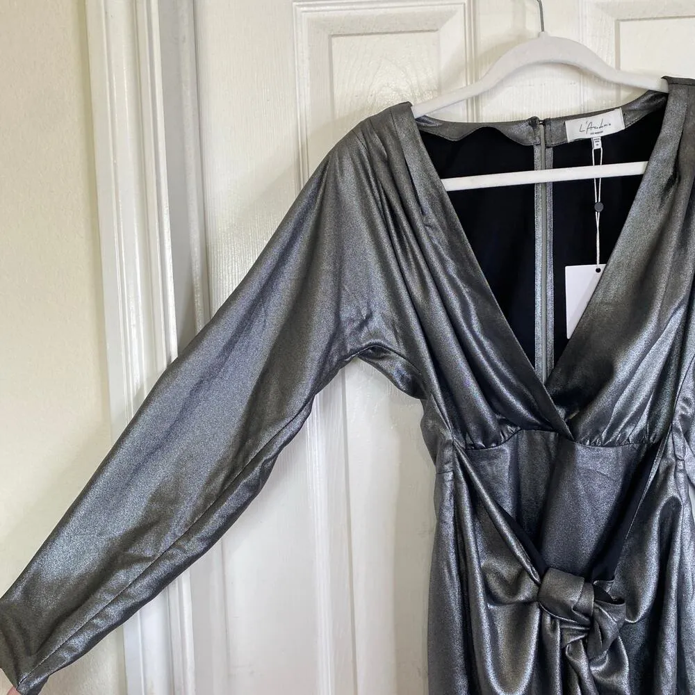 NWT L'Academie The Dore Mini Dress in Silver Size XS Metallic Long Sleeves - Image 6