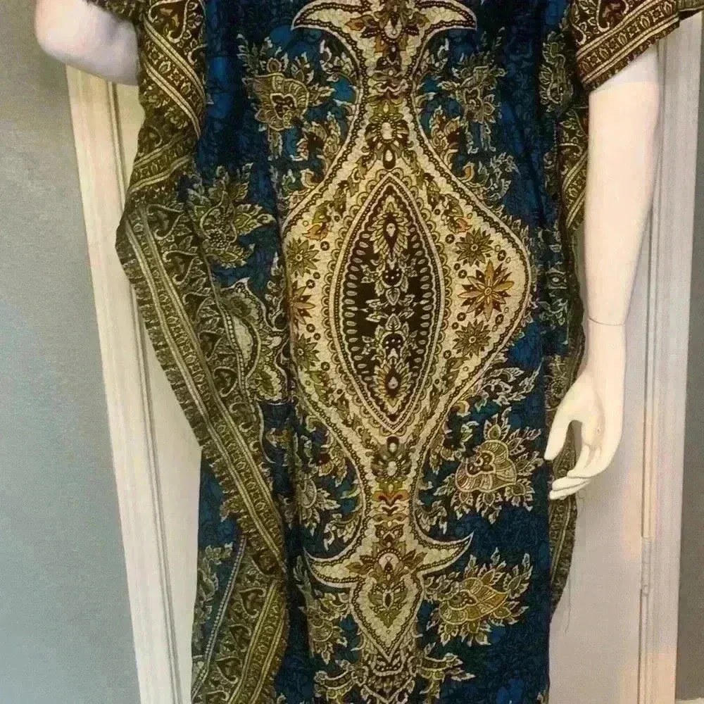 Rose by A.K. Kaftan Kimono Hippie Maxi Beach Dress Summer Dress Plus Size. D4 Blue - Image 9